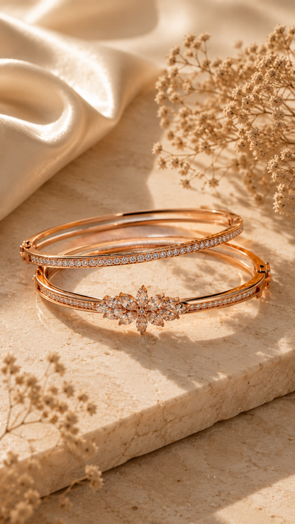 Rose Gold Flower Bangles